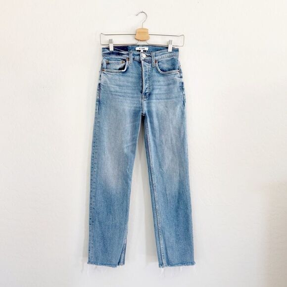 RE/DONE 70s Stove Pipe High Rise Straight Crop Jeans in Light Stone Size 26 - Picture 2 of 13